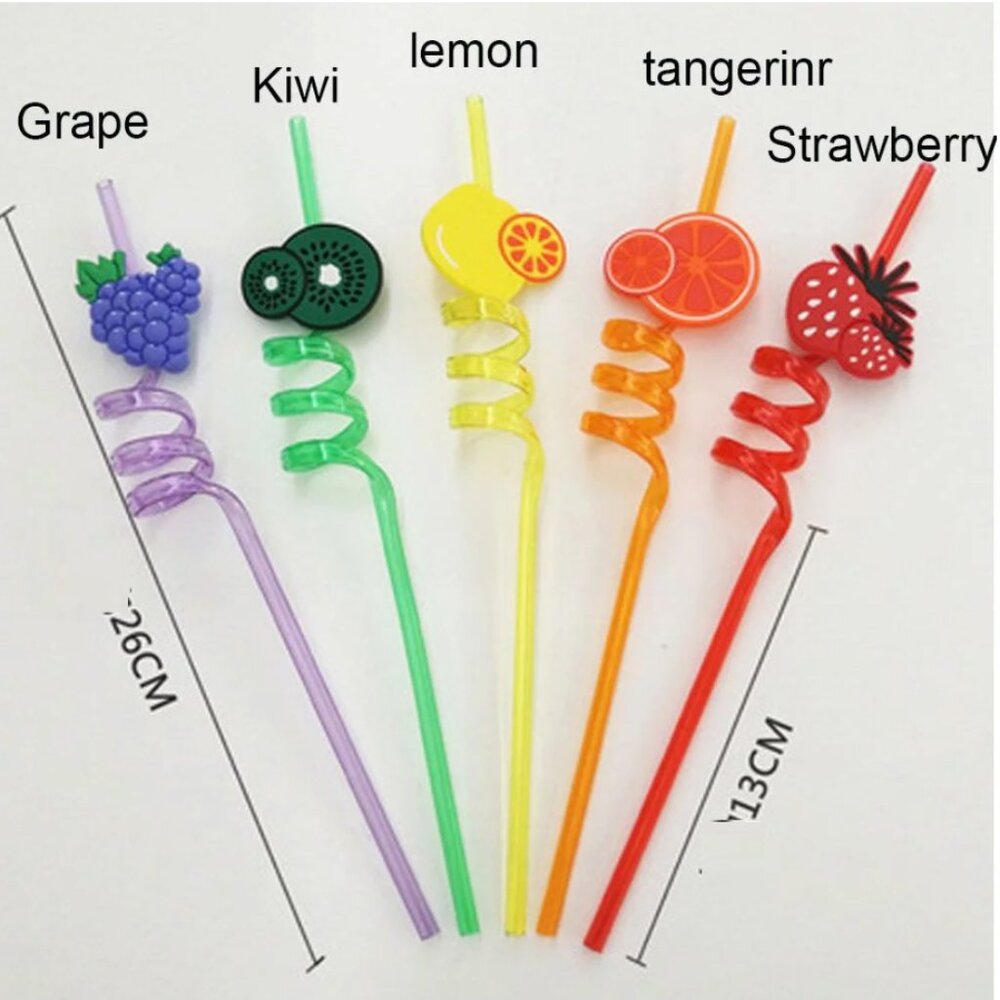 NWT Cartoon Pattern Fruit Colorful Kids Drinking Straws 5pc Set